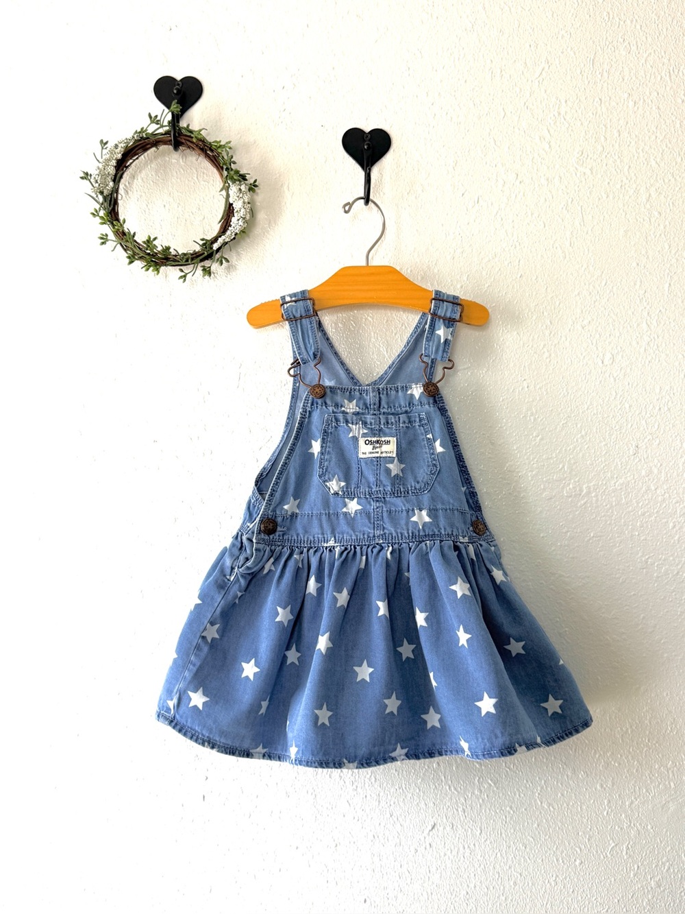 OshKosh B’gosh Star Print Denim Overall Dress Size 2T 100% Cotton